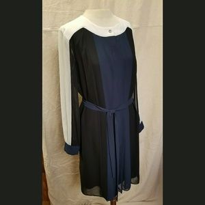 BLUE BLACK WHITE COLOR BLOCK DRESS  LARGE PETITE